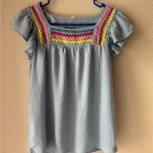 Women's Blue Ruffled Top Size M thumbnail 8