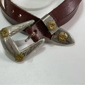 Vtg Nickel Silver Hardware Belt Leather Floral Women 43'' Brown Western Cowgirl thumbnail 3