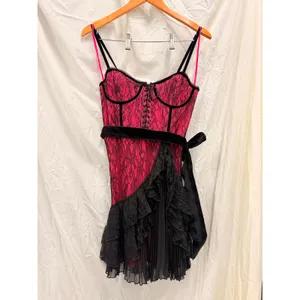 Alice + Olivia NEW Black Hot Wild Pink Chantil Lace Corset‎ Mini Dress US 4 $695 thumbnail 4