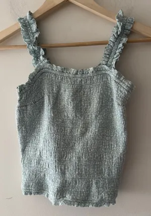Abercrombie & Fitch Blue and White Smocked Polka Dot Crop Top‎ thumbnail 1