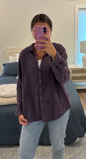 XiRENA Deep Purple Button-Down Textured Shirt Size Large thumbnail 1
