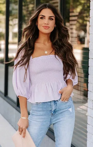 Vici New -Jael Smocked Peplum Crop Top - Lilac thumbnail 1