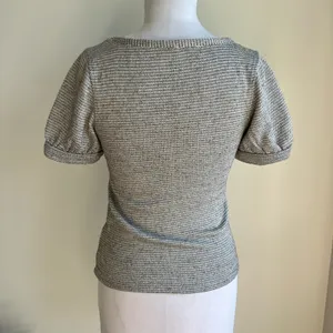 Free People Double Bubble Top Silver Scoop Neck Puff Sleeve Sweater Xs thumbnail 3