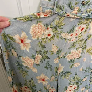 American Eagle women’s blue green floral‎ sleeveless capri jumpsuit summer XS thumbnail 4