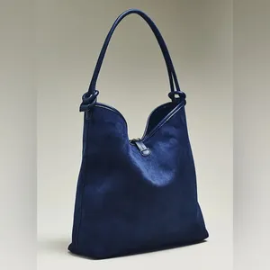 Anthropologie Mali + Lili Knotted Faux-Suede Tote Bag - Navy Blue - NWT thumbnail 2