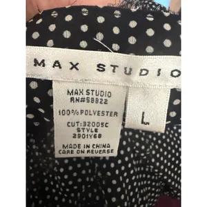 Max Studio Black White Polka Dot Smocked‎ Empire Waist Mini Dress Womens Small thumbnail 6
