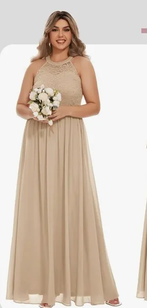 Formal cream color maxi halter Long Prom/ bridesmaid wedding dress size… thumbnail 1