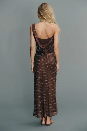 Zara Elegant Brown Polka Dot Cowl Neck Maxi Dress thumbnail 7