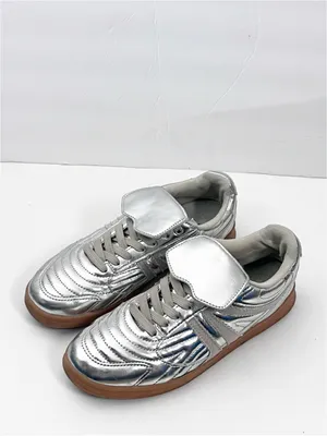 STEVE MADDEN Madrid Silver Metallic Lace Up Sneakers Shoes Size 7.5 Retro Casual thumbnail 9
