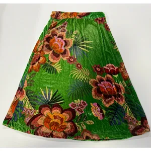 FARM Rio Green Silk Blend Velvet Tropical Floral Midi Skirt Small thumbnail 4
