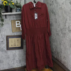 NWT Future Collective Long Sleeve Smocked Midi Shirtdress Burgundy Red XXL thumbnail 4