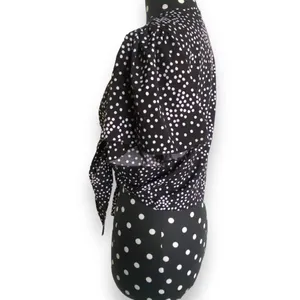 Shein Womens Blouse Sz S Black and White‎ Polka Dot Tie Front Cropped Length thumbnail 4