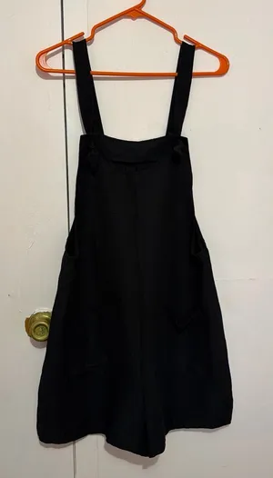 Black Mini Pinafore Dress with Wide Straps Size M thumbnail 1