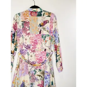 ZARA Dress Purple Mini Floral Patchwork Linen Shirtdress Waist Tie Boho Medium thumbnail 9