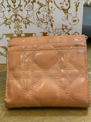 Christian Dior Lady Dior Lotus Quilted Patent Leather Cannage Wallet in Peachy Pink thumbnail 13