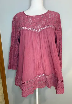 Free People FP One Golden Age Lace Long Sleeve Open Back Cotton Top Small thumbnail 1