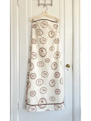 Kivari • Anthropologie Ciao Strapless Maxi Dress white linen print rickrack thumbnail 3