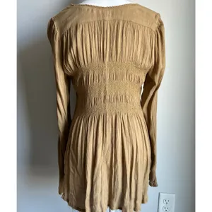 Vintage Free People Olive Green Smocked Button Statement Blouse Boho Size S thumbnail 4