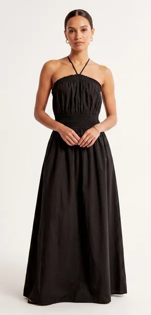 Rachel Parcell Black Halter Maxi Dress Smocked Waist Adjustable Straps L Large thumbnail 1