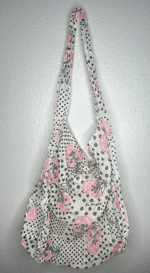 Free People Shoulder Bag Womens Large Size White Pink Floral Slouchy Bohemian thumbnail 1