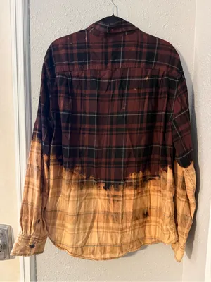 Boho Plaid Dip-Dye Rafters Apparel Shirt Red Black Ombre Flannel thumbnail 4