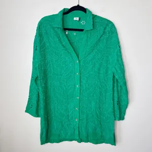 Anthropologie Akemi + Kin Abacos Green Eyelet‎ Tunic Blouse Top Medium OB762780 thumbnail 3