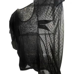 Free People Navy Blue Sheer Lace Mesh Point Desprit Boho Kimono Top Medium‎ thumbnail 5