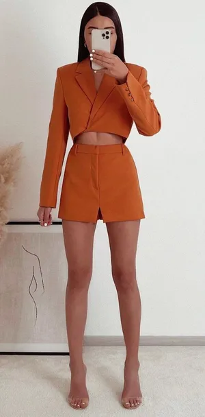 Zara 2 piece Tangerine Tied Crop Blazer and Skort thumbnail 2