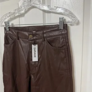 NWT GARAGE‎ Faux Leather Straight Leg Pants armadillo brown size small thumbnail 4