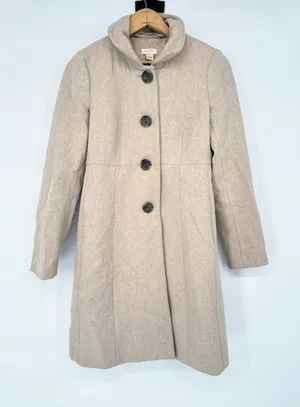 J.Crew Oatmeal Uptown Wool Blend Coat‎ Stand Collar Long Jacket Size 0 Business thumbnail 1