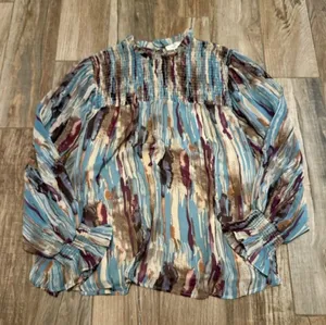 Entro Abstract Smocked Neck Blouse thumbnail 1