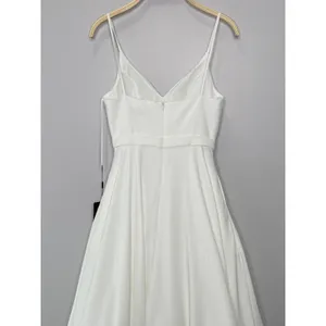 IEENA for Mac Duggal A-Line V-Neck Ball‎ Gown 4 White Bridal Wedding Minimalist thumbnail 8