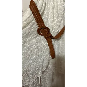 As U Wish Women's Hi Low Wrap Sleeveless White Dress w/Brown Dress‎ Size L thumbnail 3