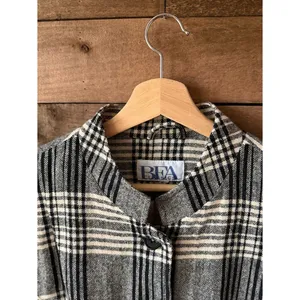 Vintage 90s Plaid Wool Blend Jacket Gray Black Cream Minimalist Coat thumbnail 3