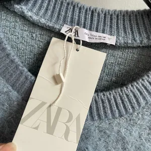 ZARA Fuzzy Knit Sweater Blue Long Bell Sleeves Cropped Top‎ Women's Large NWT thumbnail 5