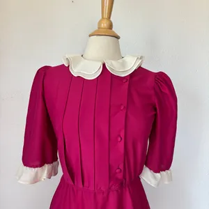 Vintage 70s 80s Pink and White Short Sleeve Midi Dress thumbnail 3