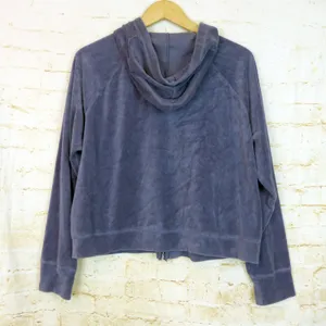 Aerie Hoodie Women XXL Blue Velour Crop Zip Up Raglan Sleeves Pockets Lounge thumbnail 2