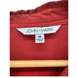 John Mark Shirt Dress Medium Red Long Sleeve 100% Tencel Button Front Roll Tab‎ thumbnail 3