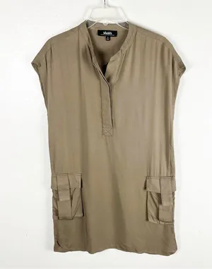 LULUS Sahara Khaki Short Sleeves Cargo Pockets Shift Safari Dress, Size Small thumbnail 1