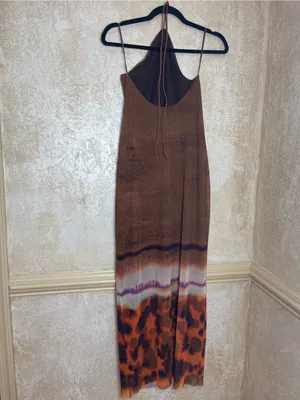 ZARA Tulle Brown Ombre Animal Print Mesh Halter Maxi Dress Festival Vacation S thumbnail 10