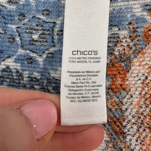 Chico's Paisley Knit Top Size L Blue Orange Button Detail‎ Boho Boxy Beachy thumbnail 5
