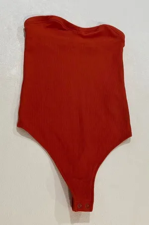 Abercrombie & Fitch Strapless Ribbed Bodysuit XS Rust Orange Tube Bodysuit Soft thumbnail 1