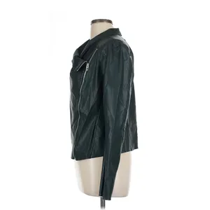 BlankNYC Womens Vegan Leather Asymmetrical Zip Jacket Moto biker Dark Green L thumbnail 6