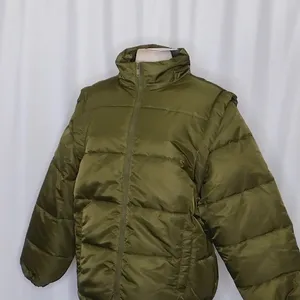 NWT!! WEWOREWHAT Zip Off Sleeve Nylon Puffer Jacket Military Olive Medium thumbnail 6