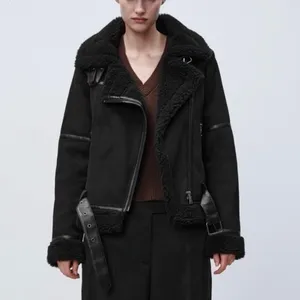 ZARA Women's Double Sided Jacket Faux Suede Shearling Moto Aviator Size Medium‎ thumbnail 13