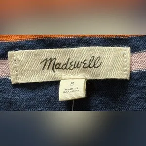 Madewell Striped Navy‎ Orange Pink Henley Dress NWT Size Small Hemp Cotton Blend thumbnail 11