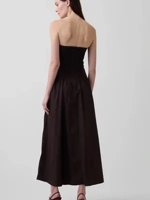 GAP Poplin Strapless Drop Waist Midi to Maxi Dress in Terra Brown Large $118 thumbnail 3