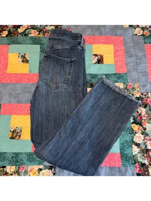 AYR $225 The Bomb Pop Women's W26 Blue Denim Jeans Med Wash Raw Hem Straight Leg thumbnail 4