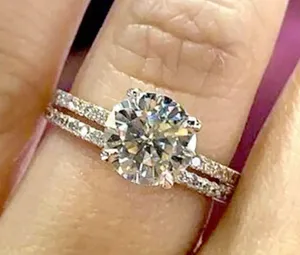Gorgeous Stainless Steel Silver CZ 2 Piece Cocktail Ring and Band Set Size 8 thumbnail 2