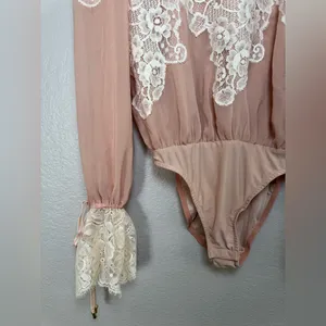 We Are HAH x Revolve Queen 4 A Day Lace Chiffon Bodysuit in Copper Rose size XS thumbnail 11